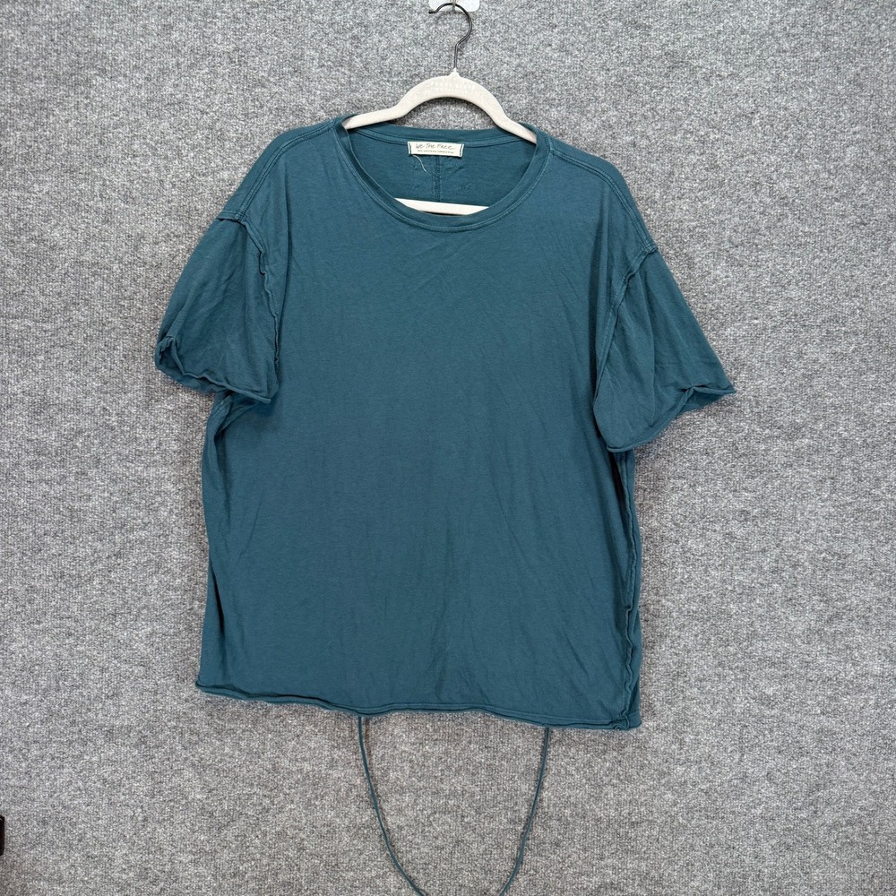 We The Free Tshirt Women Small Teal Raw Seam Drawstring Hem Relaxed Boho Top